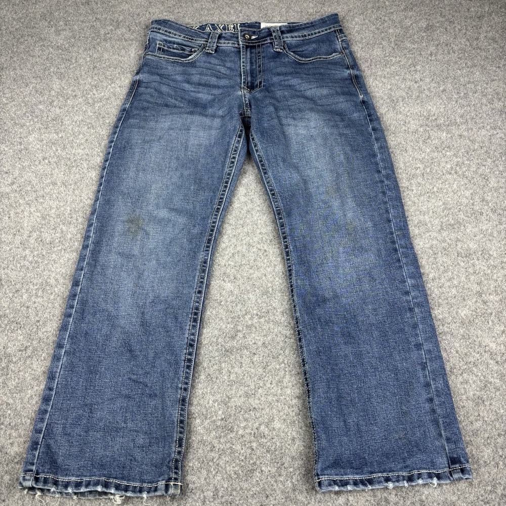 Tk Axel Slim Boot Jeans Mens 32x30 Distressed Hems Medium Wash Western Blue Fade